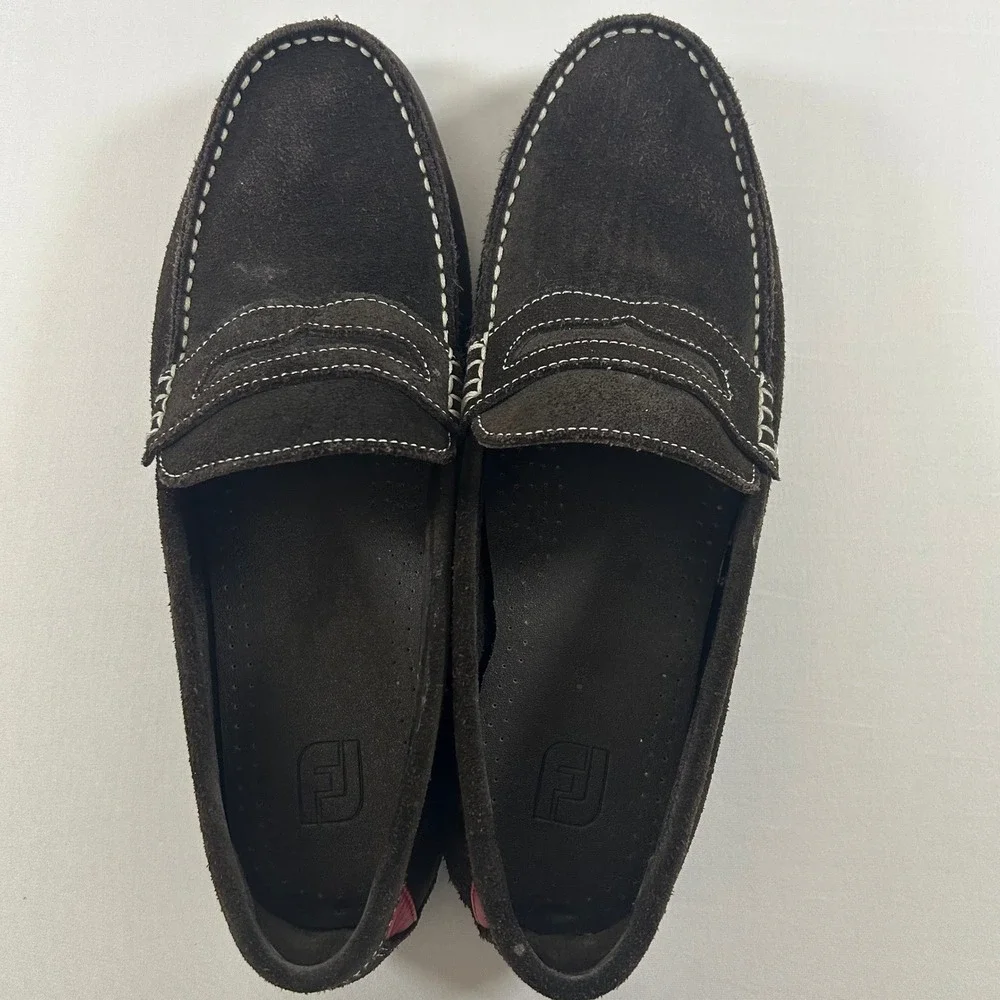 FootJoy Club Casual Loafers Mens 11W Brown Suede Shoes 79038 Contrast Stitch